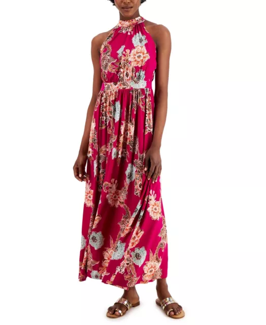 $100 Inc International Concepts Petite Floral-Print Maxi Dress Pink Size PSM