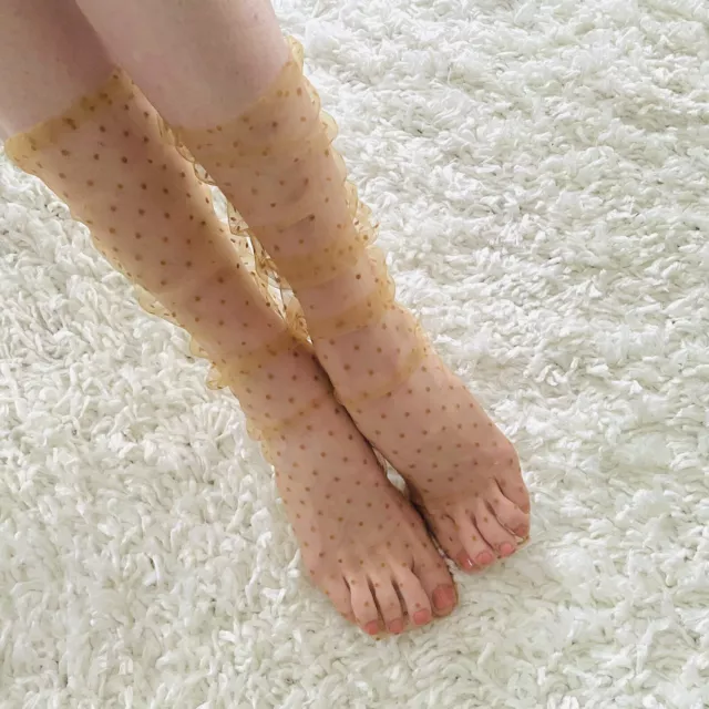 Women’s Beige Sheer Tulle Polka Dot Socks