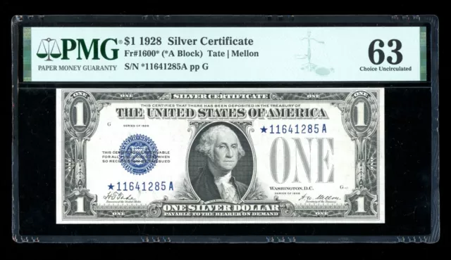 DBR 1928 $1 Silver Funnyback STAR Fr. 1600* PMG 63 Serial *11641285A