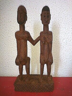 ANCIEN COUPLE STATUETTE ART AFRICAIN BAOULE du MALI en bois platiné