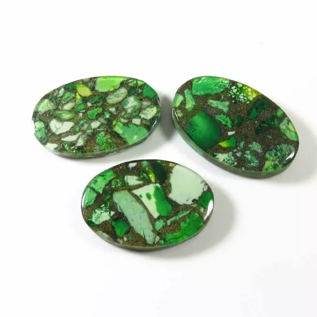 Vert Cuivre Turquoise Cabochon 83 Cts. Ovale Gemme en Gros Lot 3 Pièces CT-04