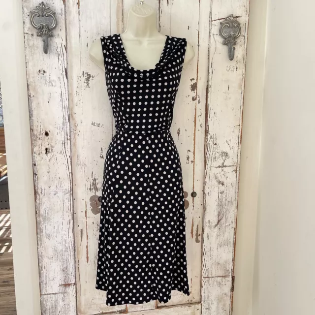 New Directions Size PS Petite Small Womans Dress Black Ivory Polka Dot Cowl Midi