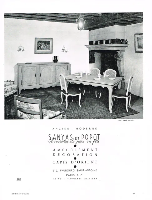 PUBLICITE  1959   SANYAS & POPOT   ébénistes  ameublement décoration