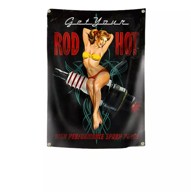 HOT ROD Pin Up Flagge Fahne Banner Werkstatt Garage Deko USA Rockabilly V8 Club!