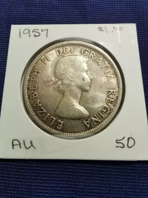 Canada 1957 $1 Silver Dollar Coin-Waterline-Variety