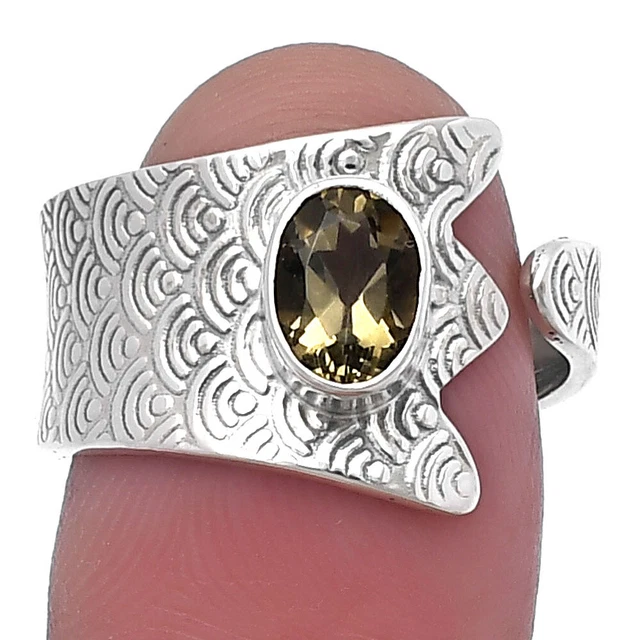 Adjustable - Smoky Quartz - Brazil 925 Sterling Silver Ring s.7 Jewelry R-5113