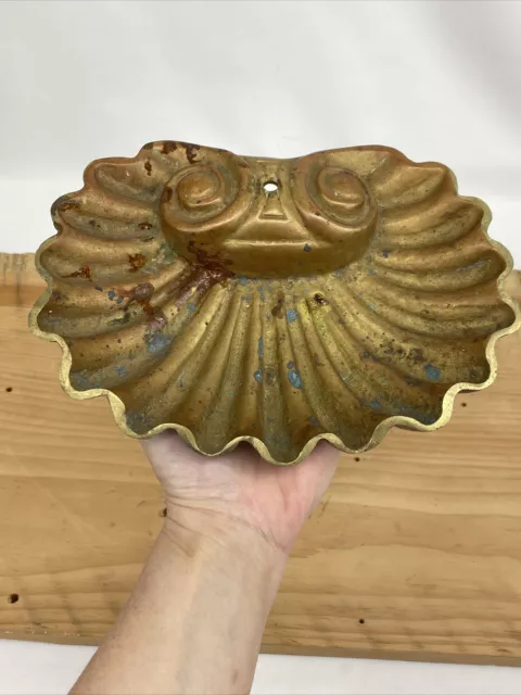Antique Vtg Signed Bronze Brass Shell Soap Dish Art Nouveau Deco Victorian 8.5"