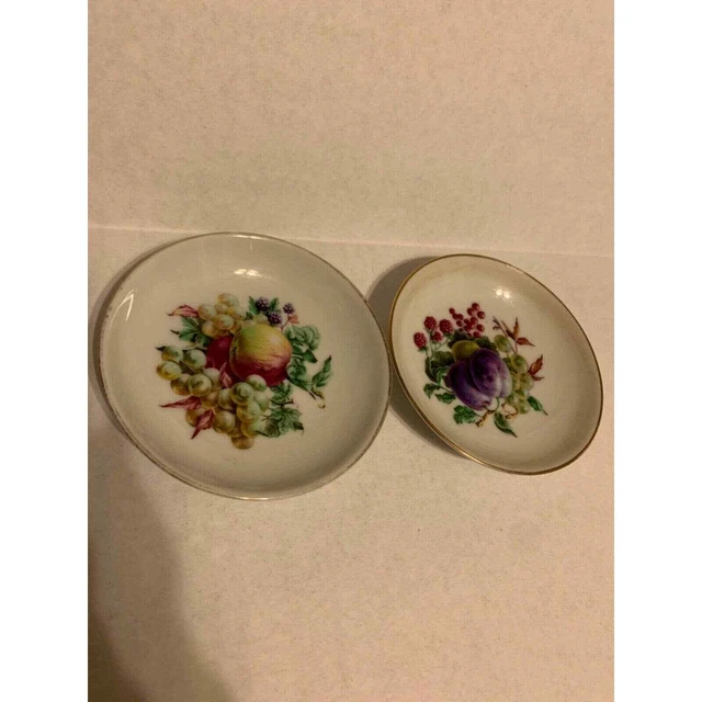 Dipping Bowls Fruit Design Naaman Israel Porcelain Lot of 2 Gold Rims 4 inches