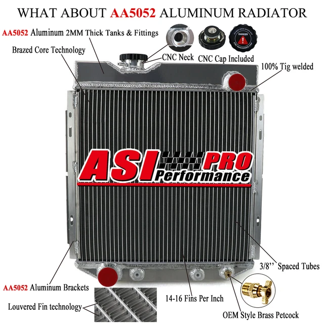 4-Row Aluminum Radiator fit Ford 1964-1966 Mustang Falcon 5.0L V8 Conversion Gas