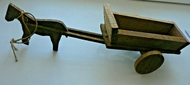 Jouet Ancien 1940 – Attelage Charrette à Foin Avec 2 Bœufs – Bois Dejou