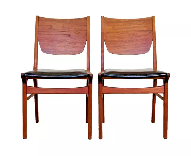 DANISH VINTAGE RETRO TEAK AND FAUX LEATHER DINING CHAIR SET OF TWO 1960s