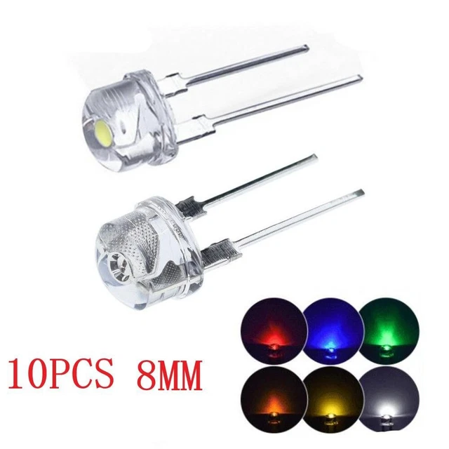 10PCS 8MM Straw Hat LED Lamp Light Emitting High Quality White Red Blue 0.5W