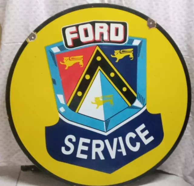 Ford Service: Advertising Porcelain Enamel Sign 30 Inches Round DSP