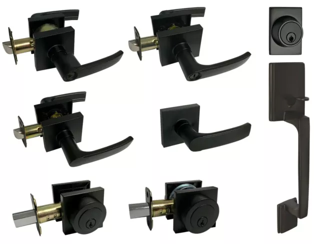 House Guard Matte Black Square Plate Door Handle Levers Entry/Privacy/Passage