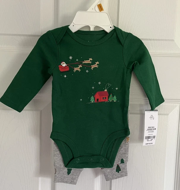 Newborn Baby Boy Christmas Outfit Pants Bodysuit 2 Pc Set