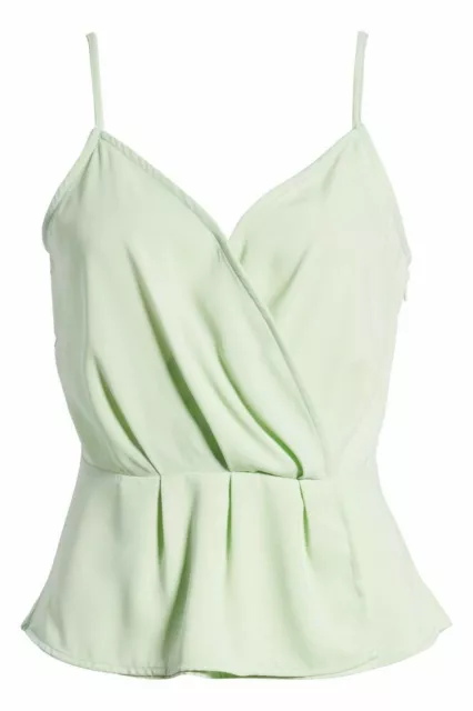 Leith Nordstrom Womens Small Green Top Peplum Faux Wrap Chiffon Camisole Tank