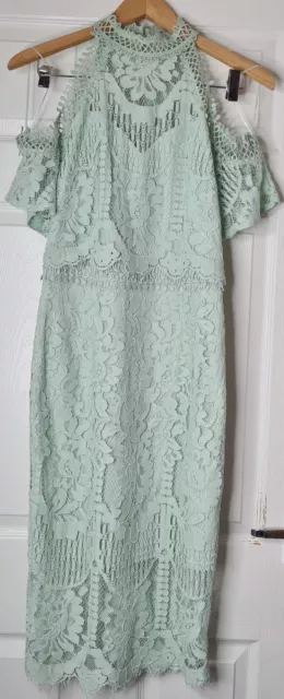 Beautiful Sage Green Lace Cold Shoulder Dress Uk Size 10