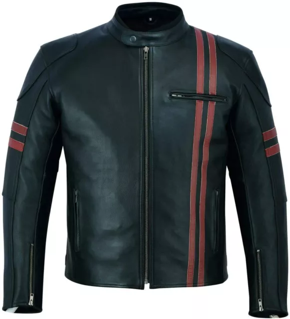 Mens Black Genuine Cowhide Leather Biker Motorbike Motorcycle Jacket CE Armour
