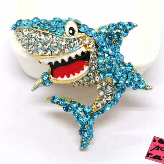 New Blue Cute Bling Shark Rhinestone Fashion Women Charm Brooch Pin Gift