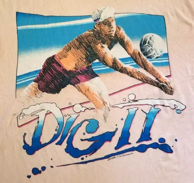 Vintage 80s 90s Beach Volleyball Dig It T-Shirt Single Stitch XL Sun Sportswear