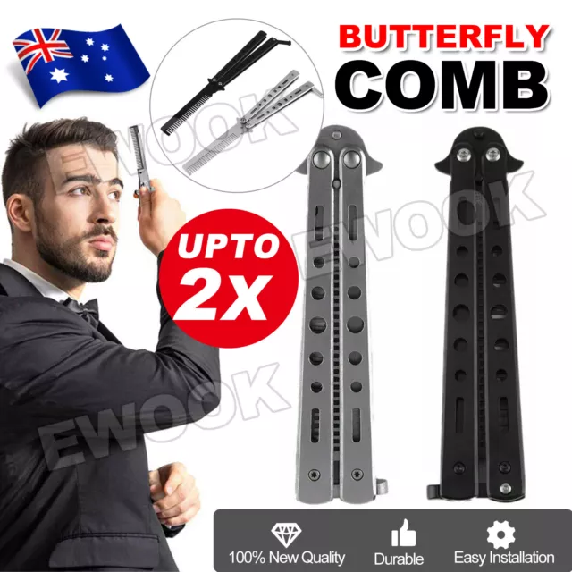 Practice Butterfly Balisong Trainer Comb Knife Dull Blade Folding BlackSilver