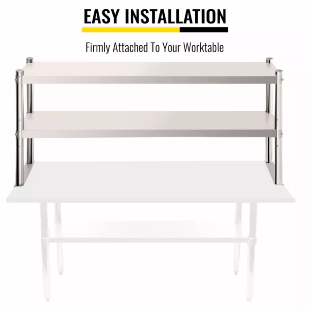 VEVOR Stainless Steel Commercial Wide Double Overshelf 60"X12" for Prep Table 3