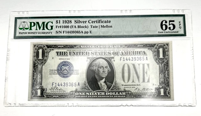 1928 $1 Silver Certificate Funnyback, Graded PMG 65 Gem Uncirculated EPQ