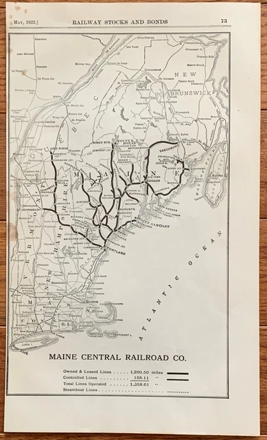 1923 ANTIQUE MAINE CENTRAL RAILROAD Map Vintage RAILWAY Map £8.90 ...