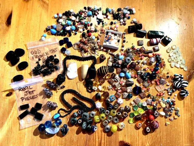 Mixed lot beads inc. jet cameo glass agate crafts jewellery making repair