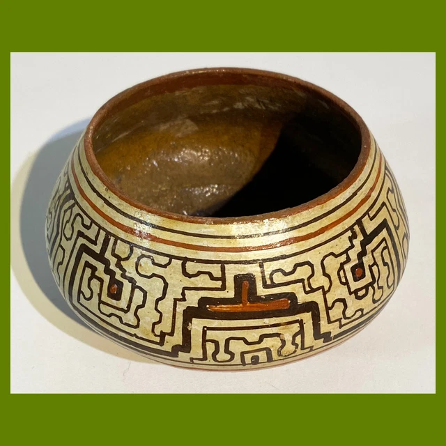 Antique MAROTI-SHOBO Polychrome Pottery Bowl PERU South American 4.5" Diameter