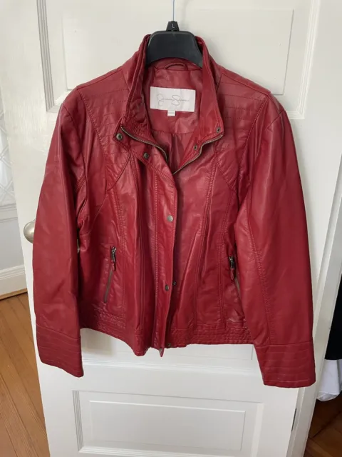 Jessica Simpson red faux leather motorcycle jacket size 2X