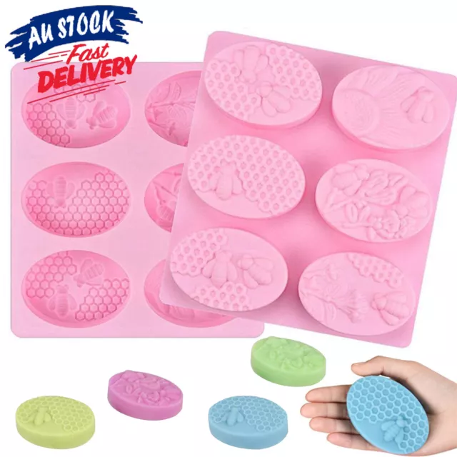 6 pcs Bee Pattern Washable Handmade Silicone Cake Maker Soap Mold 3D Cavity Oval