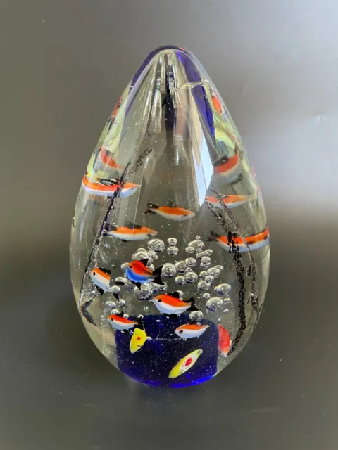 Vintage Mid Century Murano Art Glass Aquarium Fish Egg Paperweight - Sculpture