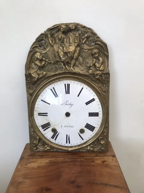 Morbier Comtoise Antique French Enamel Clock Face Repousse  brass surround parts