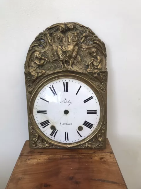 Morbier Comtoise Antique French Enamel Clock Face Repousse brass surround parts Morbier Comtoise Antique French Enamel Clock Face Repousse brass surround parts