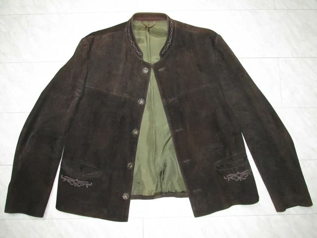 80er Jahre Beckert Hirschleder Jacke Gr. 52 Schwarz weiß bestickt Top Patina