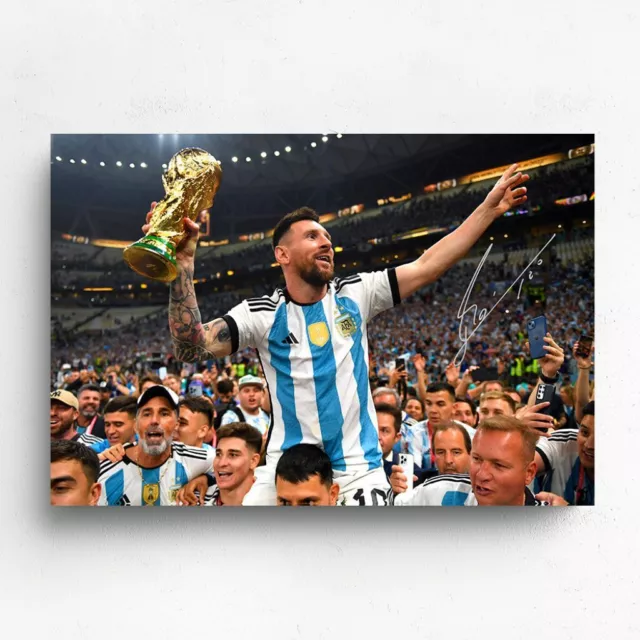 Lionel Messi Signed Argentina Canvas Print Ronaldo Pele Soccer Memorabilia