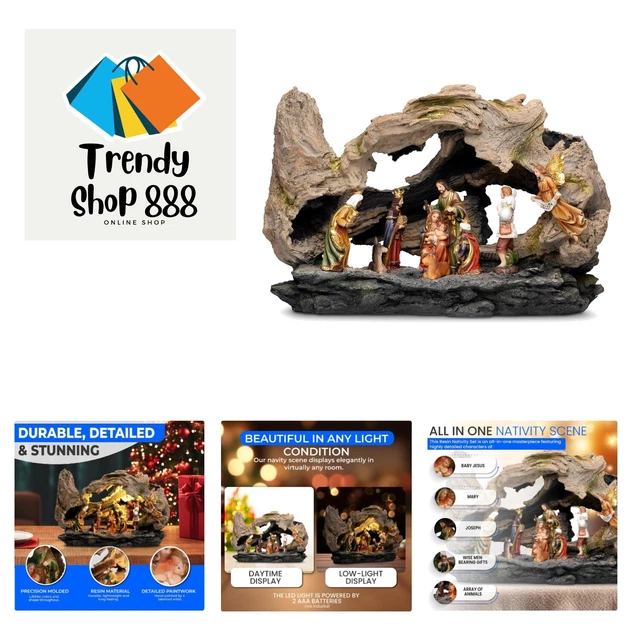 Resin Nativity Set With 12 Figures - Hand-painted Festive Nativity/Manger Scene Statue Set - Polyresin Ornaments For Indoor Home, Church Or School