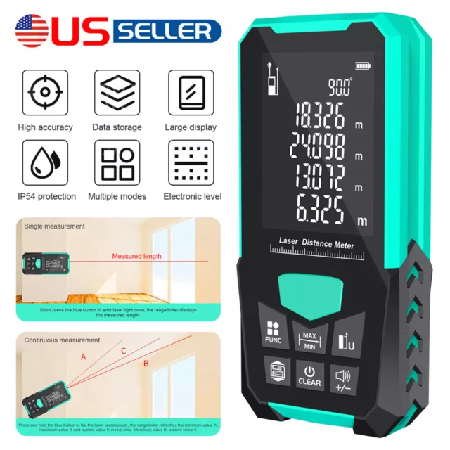 328 ft Digital LCD Laser Distance Meter Range Finder Measure Diastimeter Level