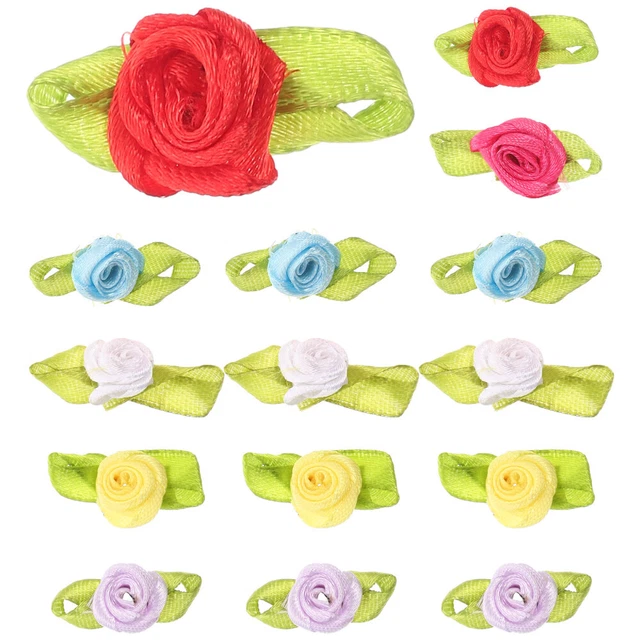200 un. rosas de tela multicolor de cinta pequeña para apliques de boda novia