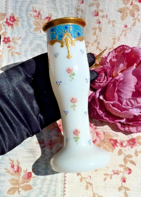 Vase Soliflore Opaline Vintage Rose Et Blanc - Pied Torsadé, 25 Cm, Verre Soufflé Main Italie