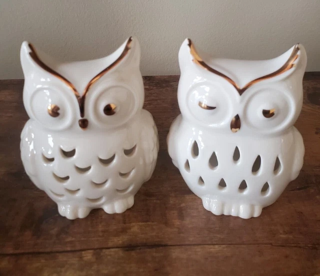 Lenox Owls Gold Porcelain Pierced Candle Holders Votive Set of 2