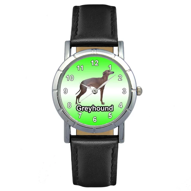 Greyhound Puppy Dog Mens Womens Genuine Leather Band Quartz Wrist Watch SA1103