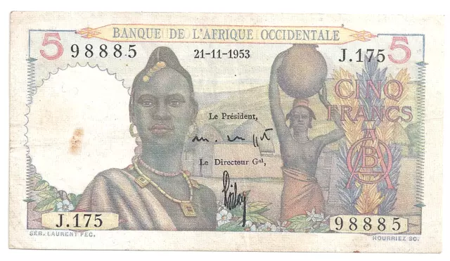 BANQUE de l'Afrique Occidentale 5 francs 21-11-1953