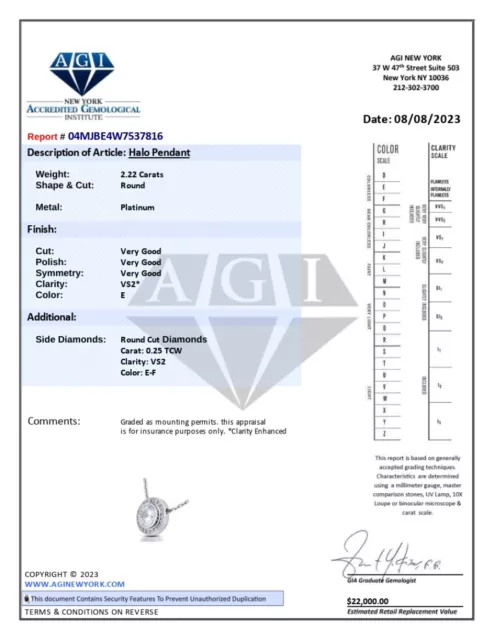 2.47ct tw E/VS2 Round Cut Earth Mined Certified Diamonds Platinum Halo Pendant