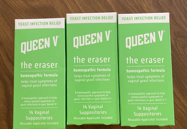 (3) Supositorio de tratamiento de infección por levaduras Queen V The Eraser de 14 quilates caducidad 8/2021