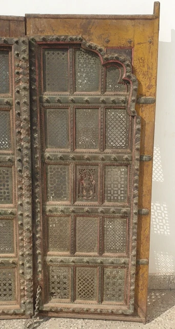 Antique Temple Door Wooden Brass Jali Handmade Indian Vintage Collection / Decor 6