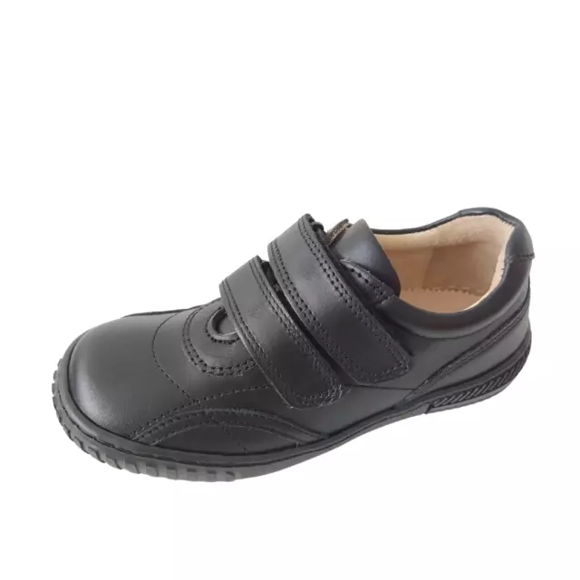PETASIL Veejay scarpe da scuola per ragazzi in pelle nera larghezza F con chiusura doppia cinghia