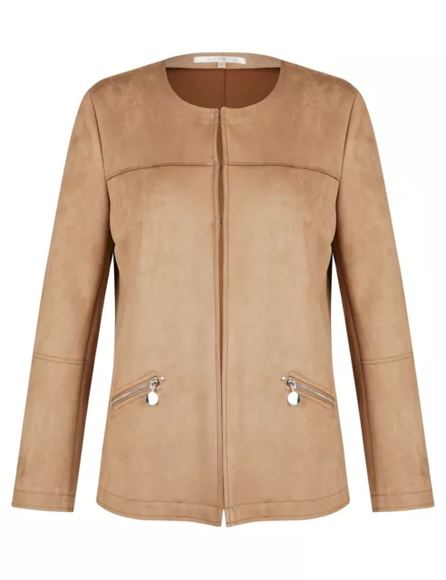 NONI B - Womens Long Jacket - Brown Winter Coat - Zip Pocket - Suedette - Casual 2