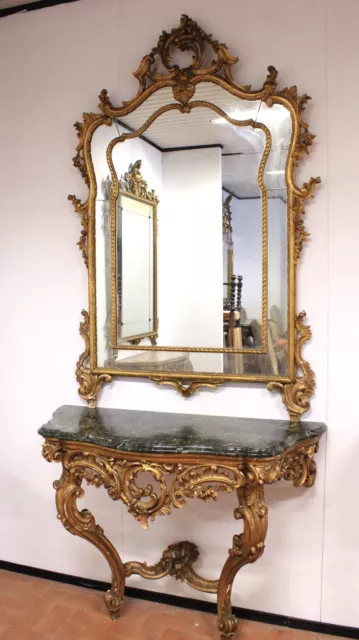 Antigua Panel Con Grande Espejo en Madera Dorado,XIX Sec